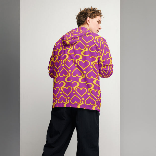 Hearts & Question Marks Purple Men’s windbreaker