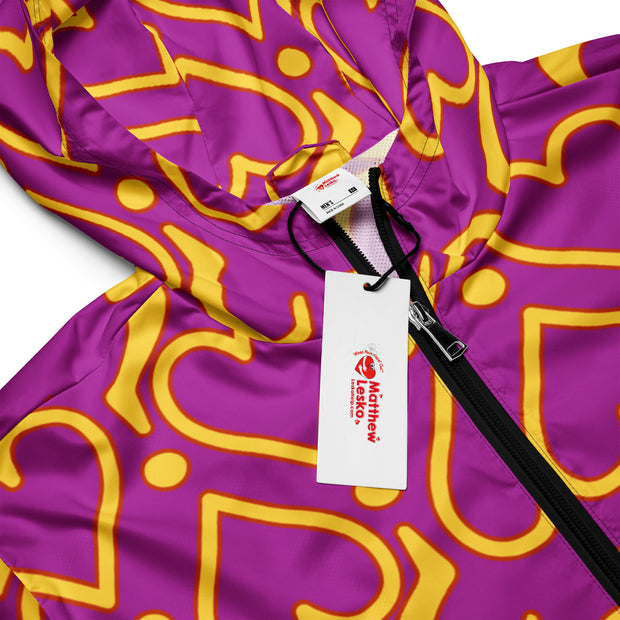 Hearts & Question Marks Purple Men’s windbreaker