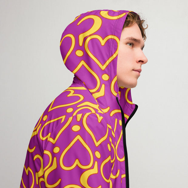 Hearts & Question Marks Purple Men’s windbreaker