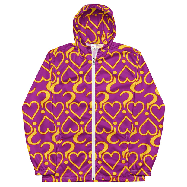 Hearts & Question Marks Purple Men’s windbreaker