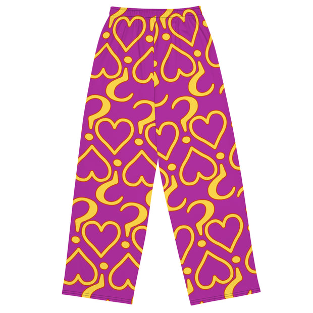 Hearts & Question Mark Unisex Wide Leg Purple Pants