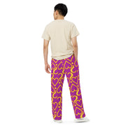 Hearts & Question Mark Unisex Wide Leg Purple Pants