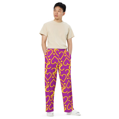 Hearts & Question Mark Unisex Wide Leg Purple Pants