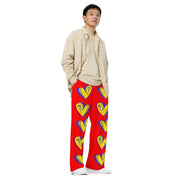 Hearts & Question Mark Unisex Wide Leg Red Pants