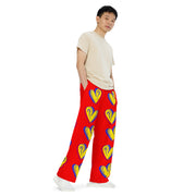 Hearts & Question Mark Unisex Wide Leg Red Pants